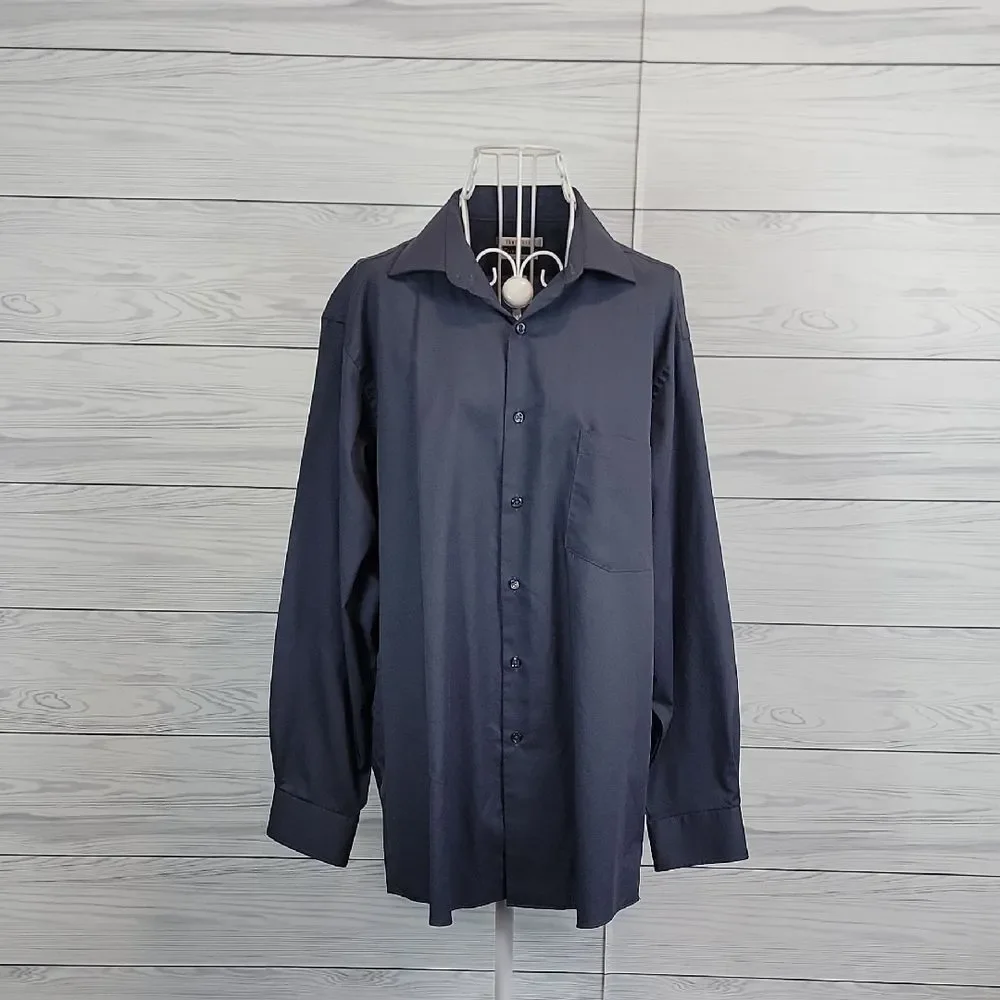 Van Heusen Black Dress Shirt Regular Fit Stretch Collar Mens Size 16.5